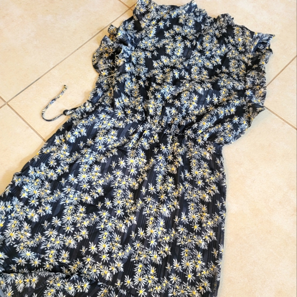 Sam Edelman Womens Floral High Neck Dress, Side Ruching, Size 6